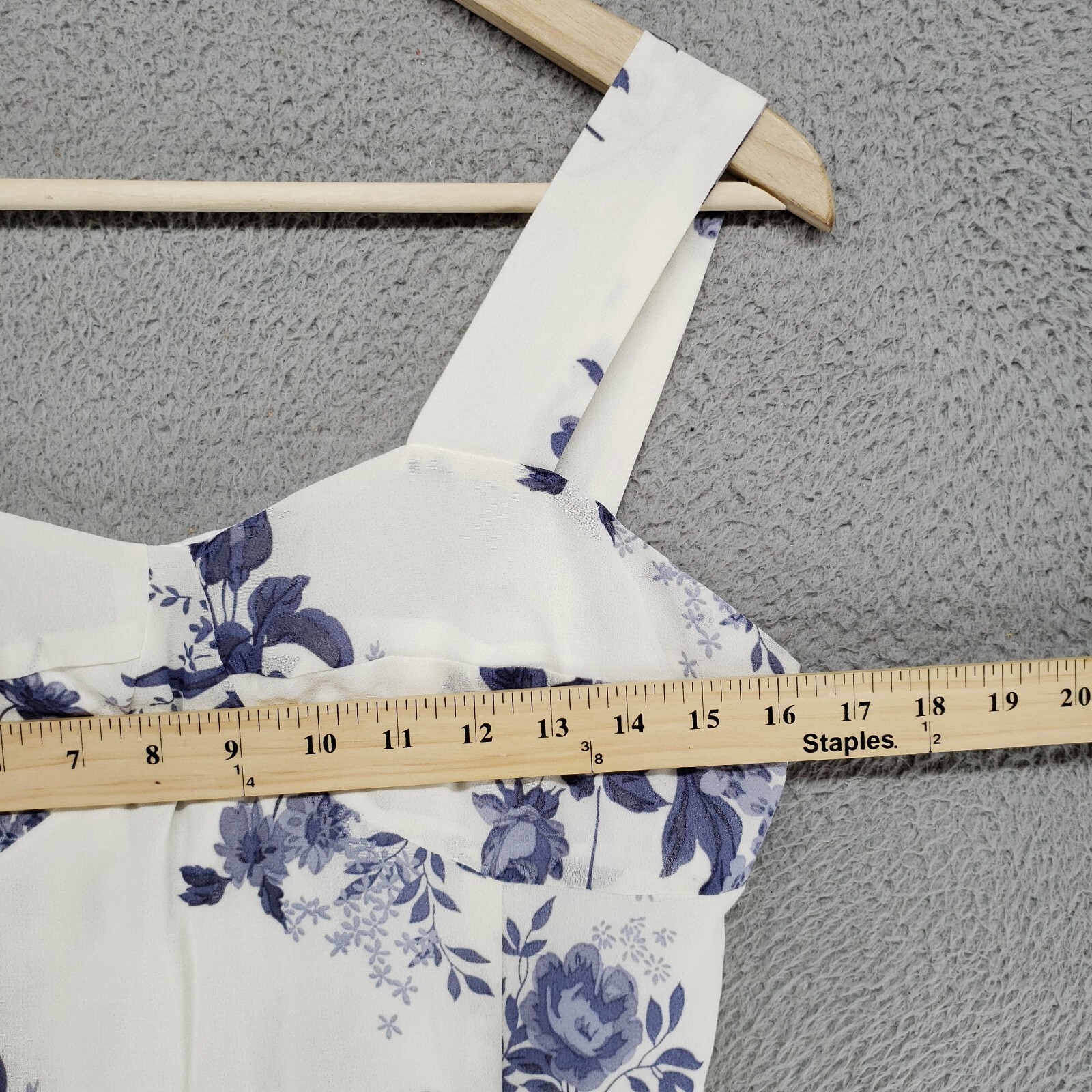 NLW Womens L Floral Pattern Strap Mini Dress Cotton White Blue