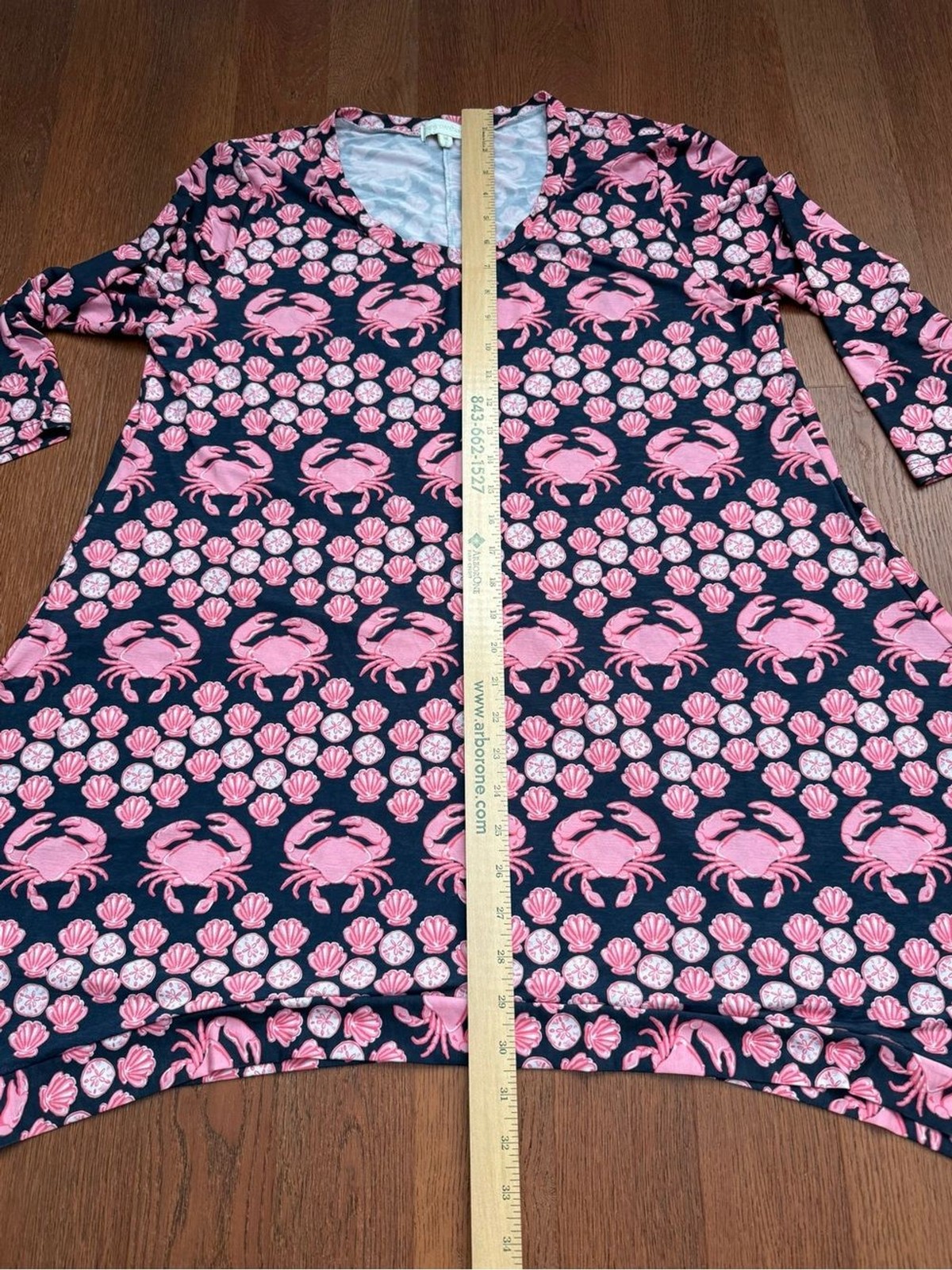 Simply Southern Pink Crab Shell Print Dress Medium Beach Coastal Sharkbite Hem