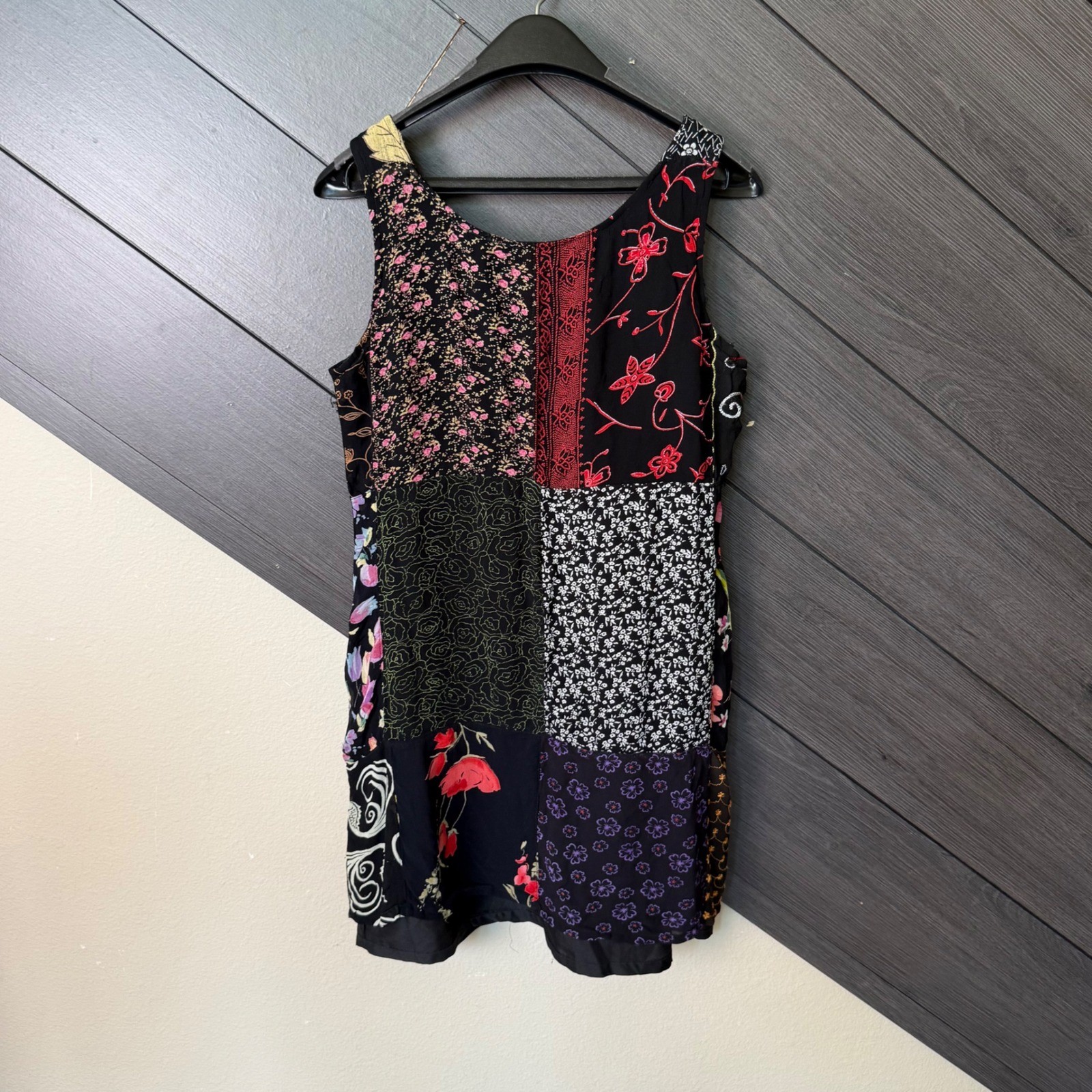 Sacred Threads Women’s Patchwork Button Front Sleeveless Tunic Boho S/M