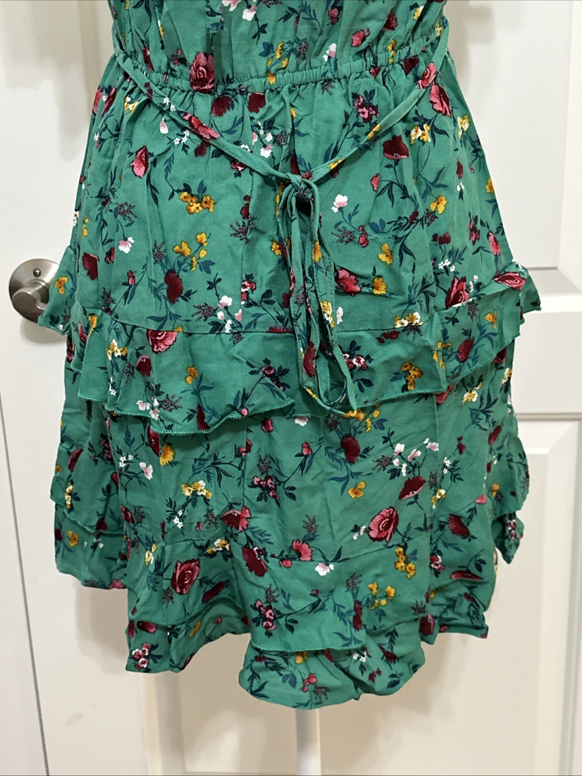 NWT Lottie & Holly B.O.G. Tiered Mini Dress Green Pink Floral M