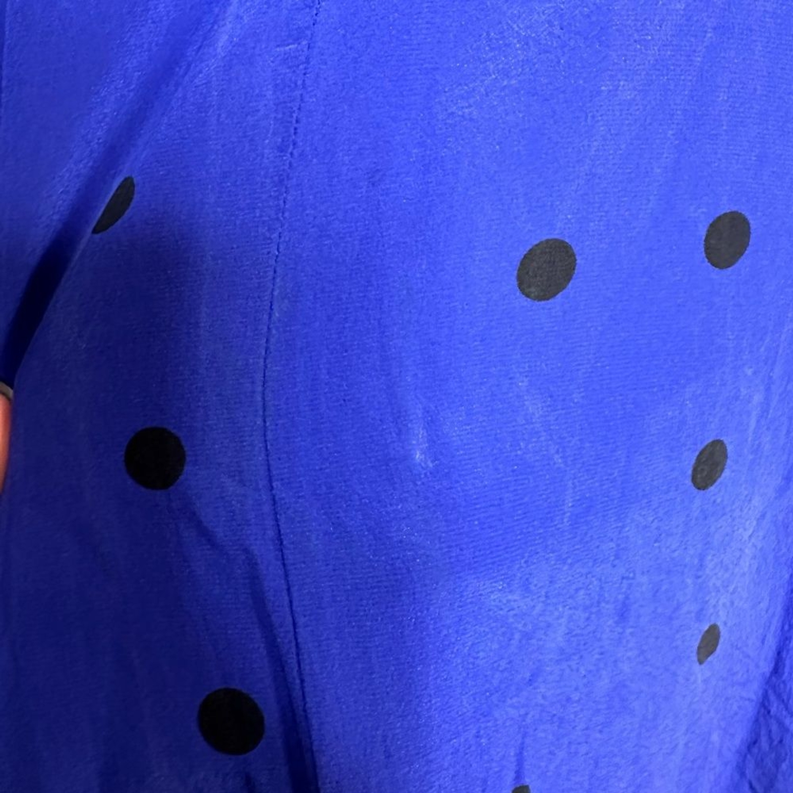 Ali Golden 100% Silk Blue Black Polka Dot 3/4 Sleeve Flowy Dress Size S/M