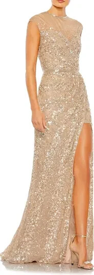 Mac Duggal Nude Illusion Neck Sequin Gown Size 8 $498