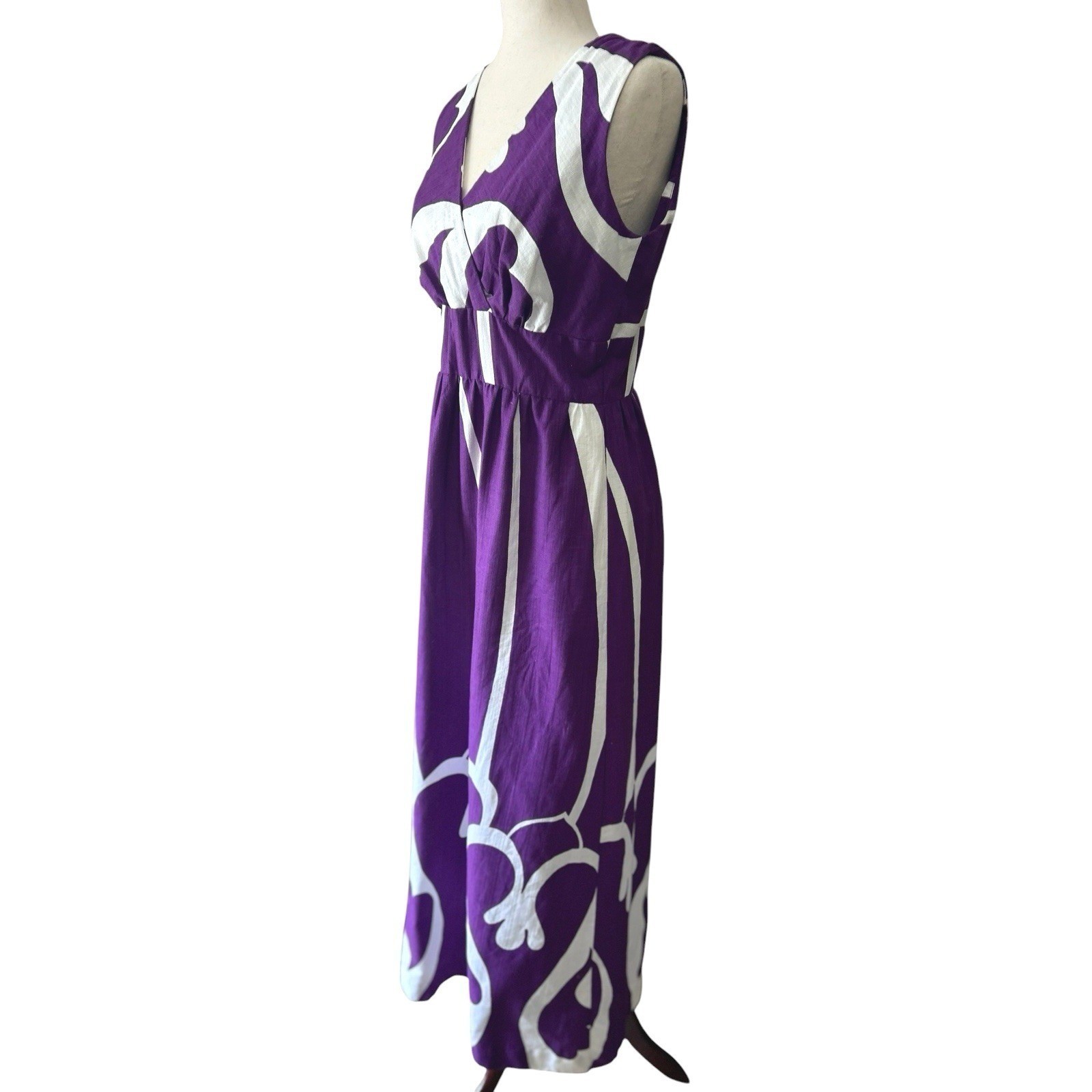 1960’s 70’s Malihini Hawaii Cotton Barkcloth Maxi Summer Dress Size 6 Aloha