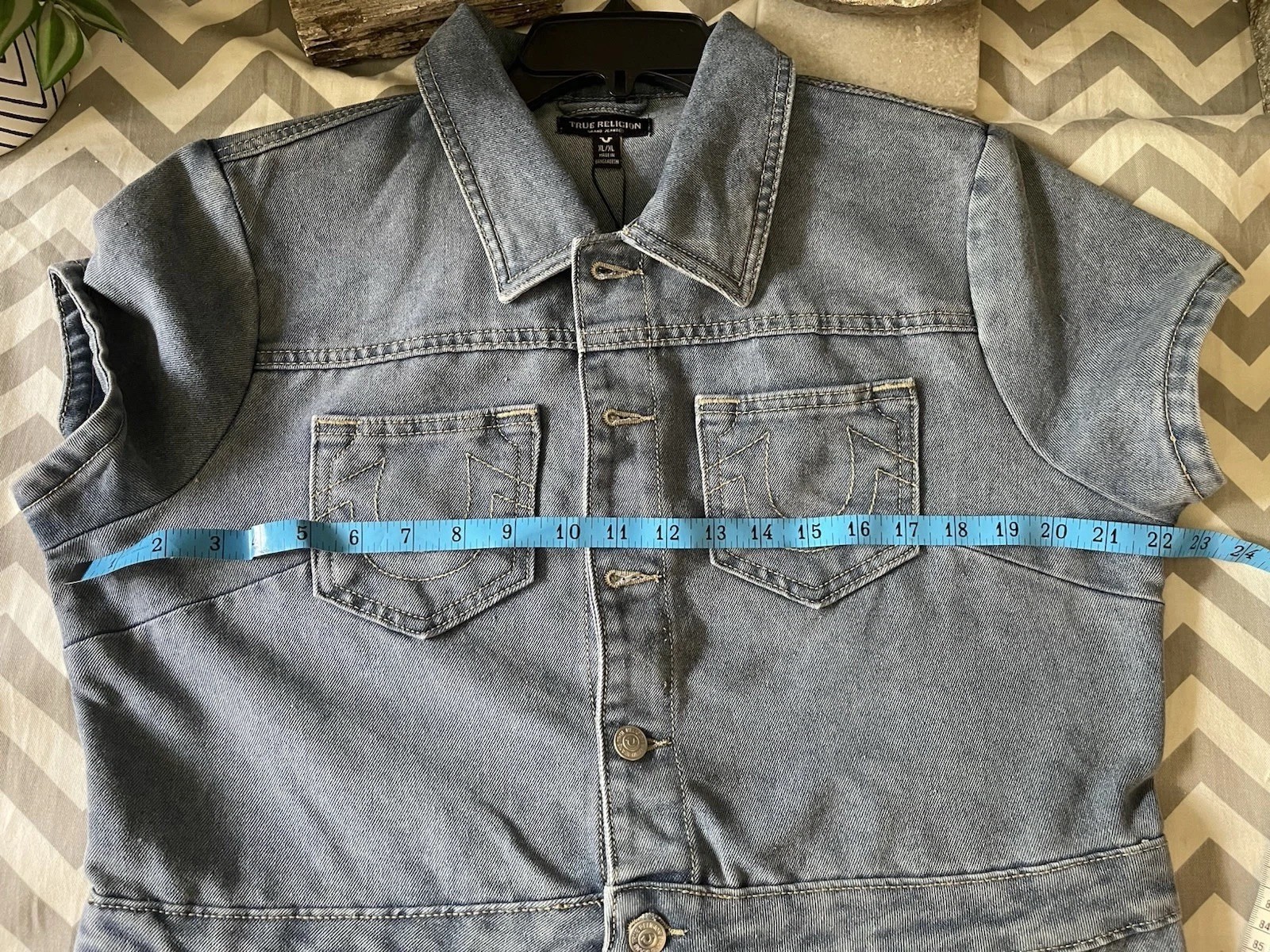 TRUE RELIGION Denim Button Front Mini Dress Light Wash Women Ladies XL $159