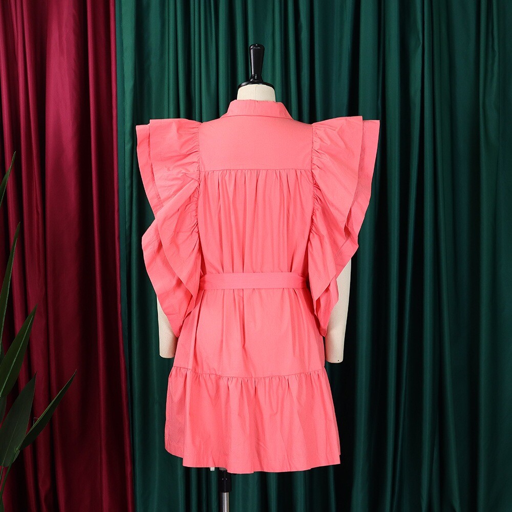 Womens Drawstring Ruffle Cap Sleeve A Line Dress Mini Dress Sundress Short Dress