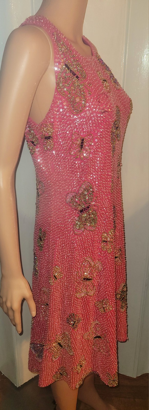 Little Attitudes Beautiful Hand Sewn Sequin Pink Butterfly Dress Size 14