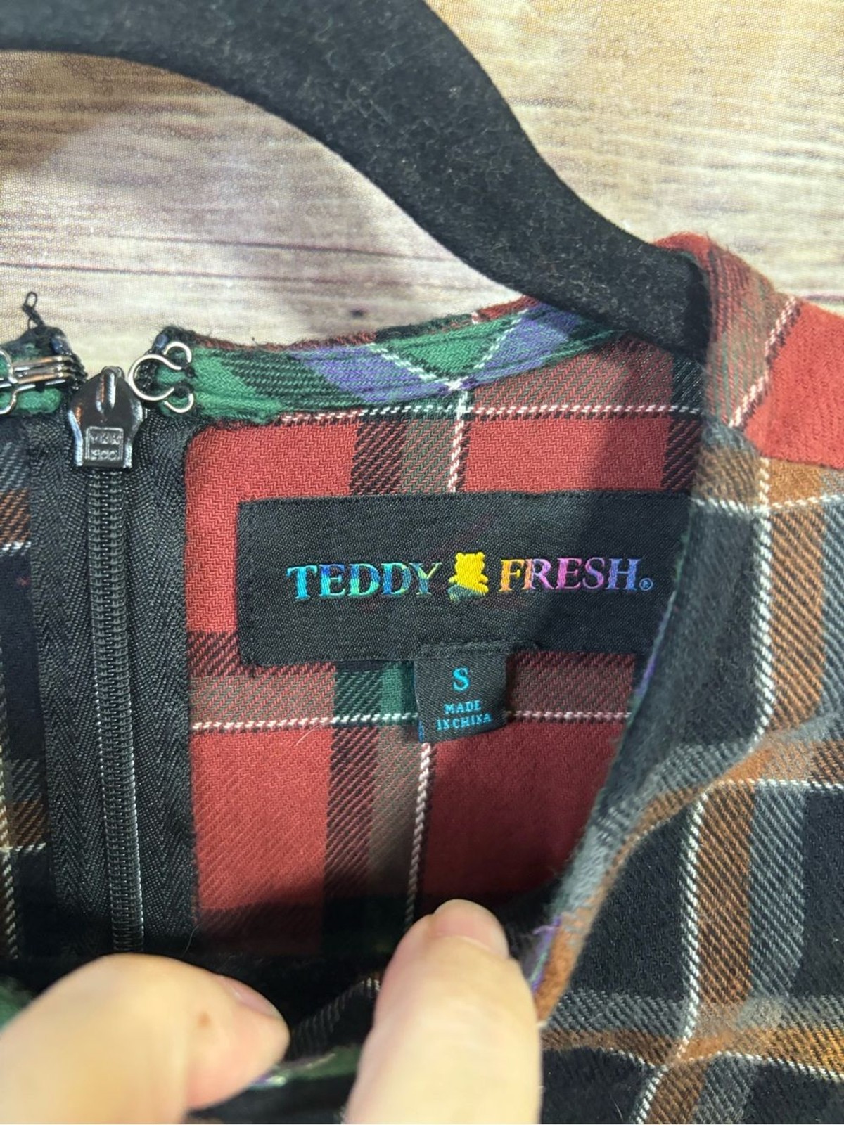 Urban Outfitters, Teddy Fresh Blocked Plaid Bleached Mini Dress Size Small