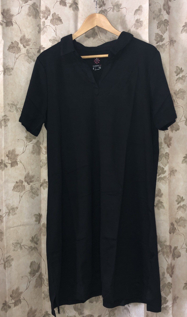Isaac Mizrahi LIVE Essentials Jet Black Collared Neck Dress Size L NEW IN BAG
