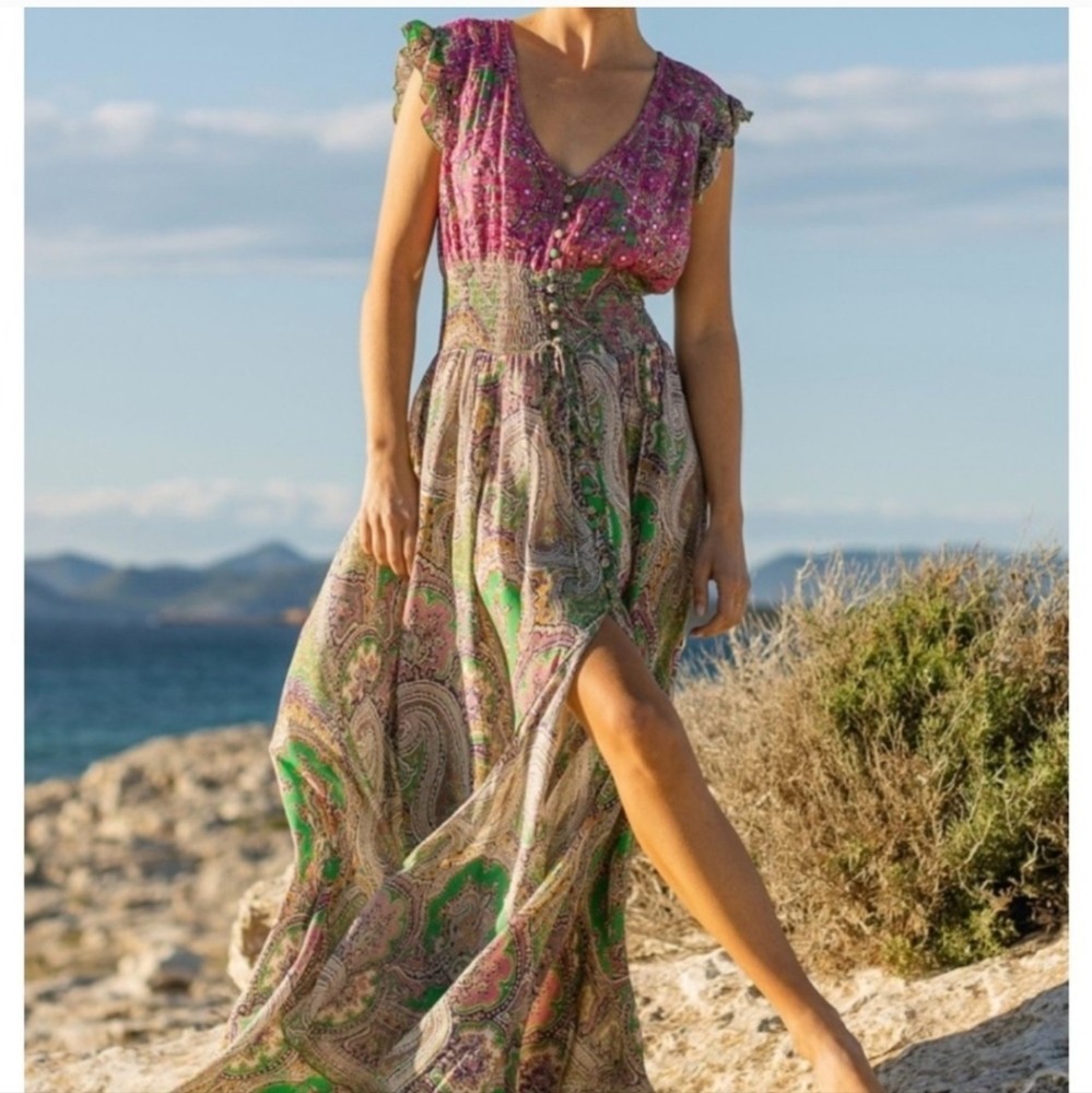 Miss June Dress Legend OS Maxi sequins paisley
