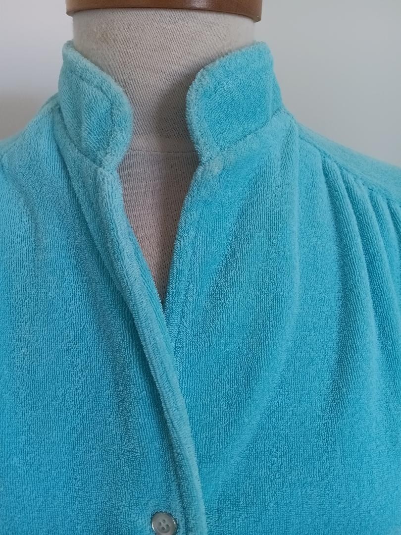 Evelyn Pearson Turquoise Robe House Coat Soft Texture Snap Down Dress S/M