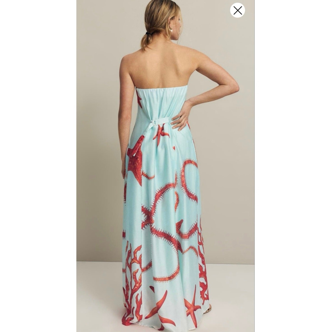 MUMA WORLD Blue Red Starfish Print SleevelessUrsa Maxi Dress size Large