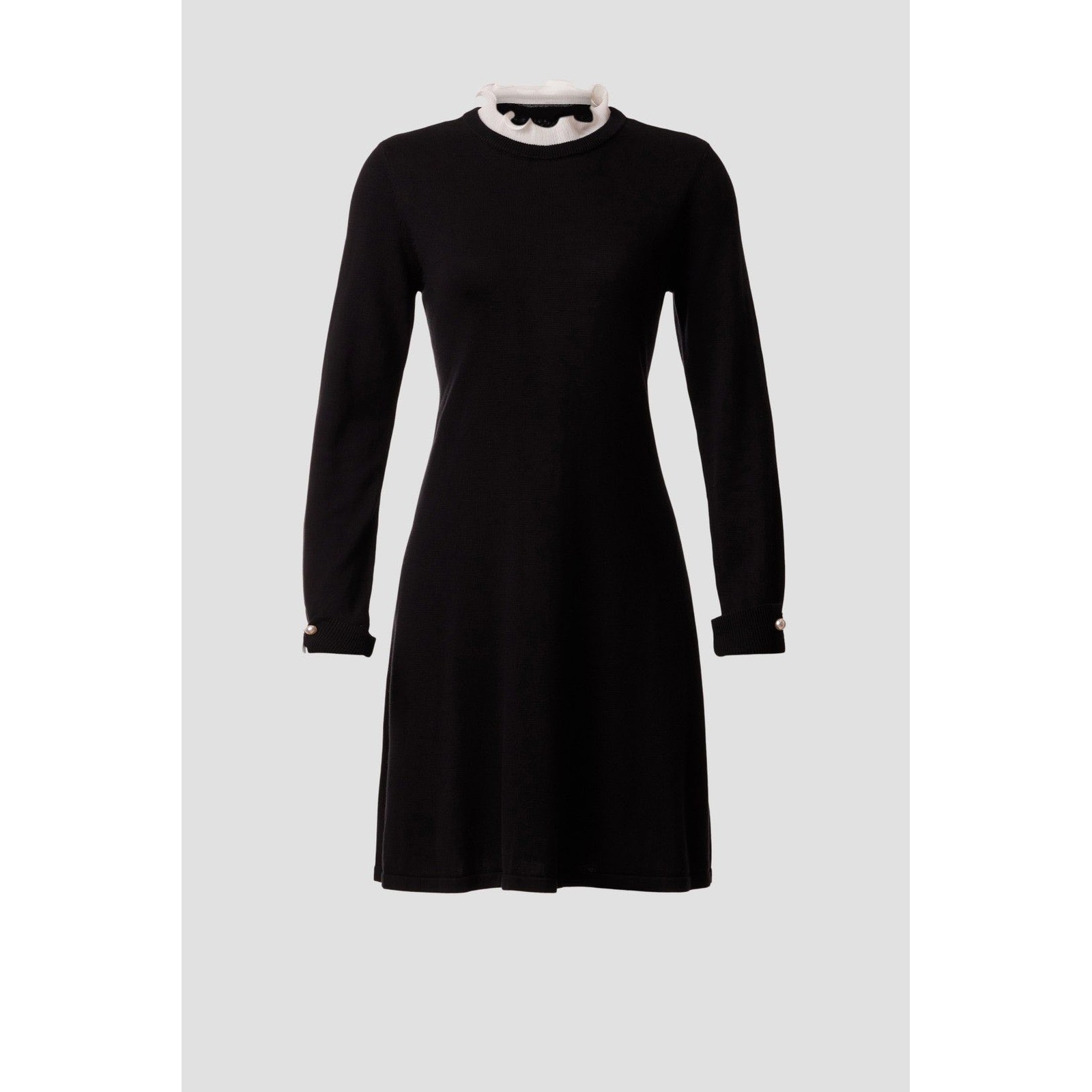 CeCe Black Knit Dress NWT Ruffle Collar Pearl Cuff Old Money Chic Minimalist