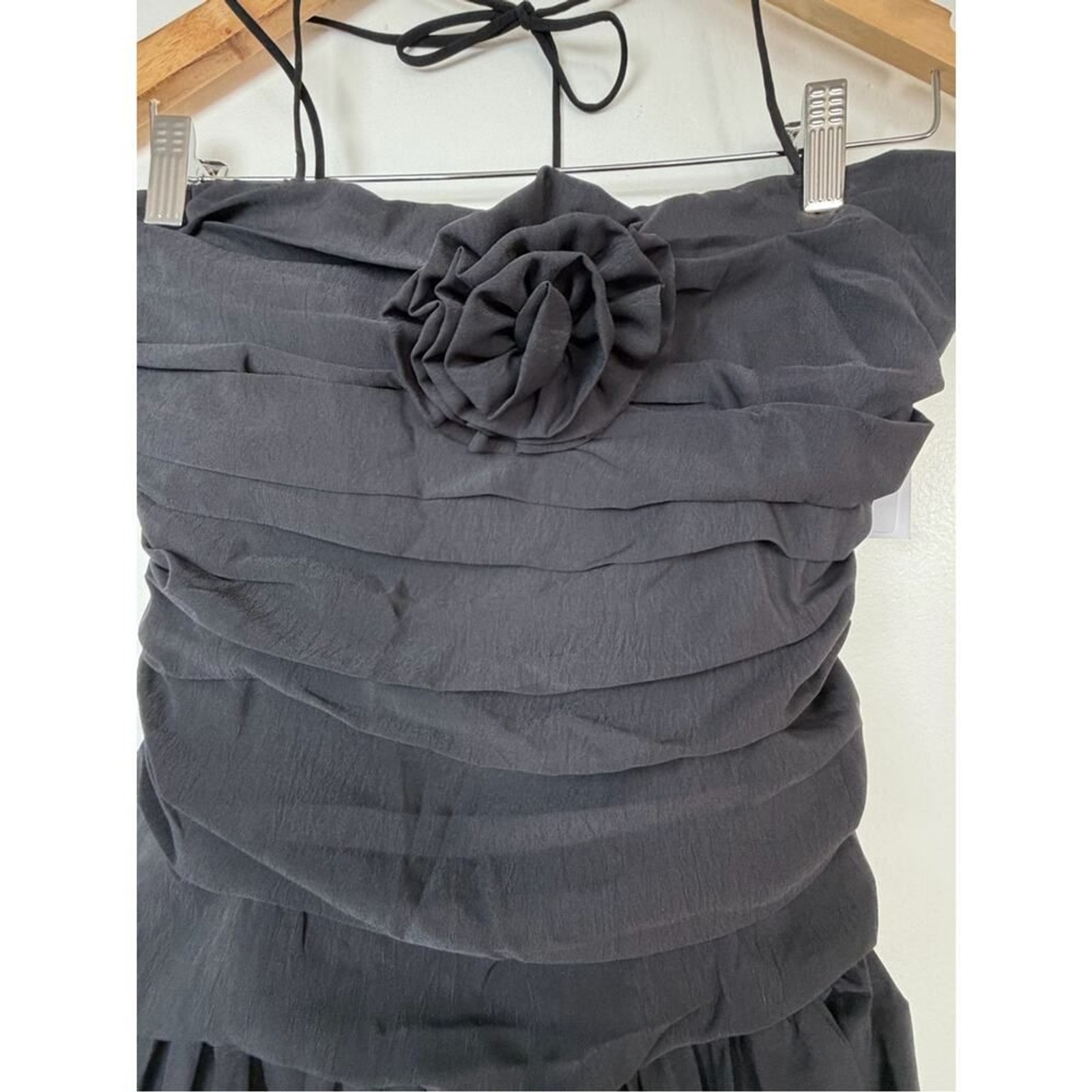 Lucy Paris Black Strapless Rosette Bubble Hem Mini Dress | Ruched Party Dress M