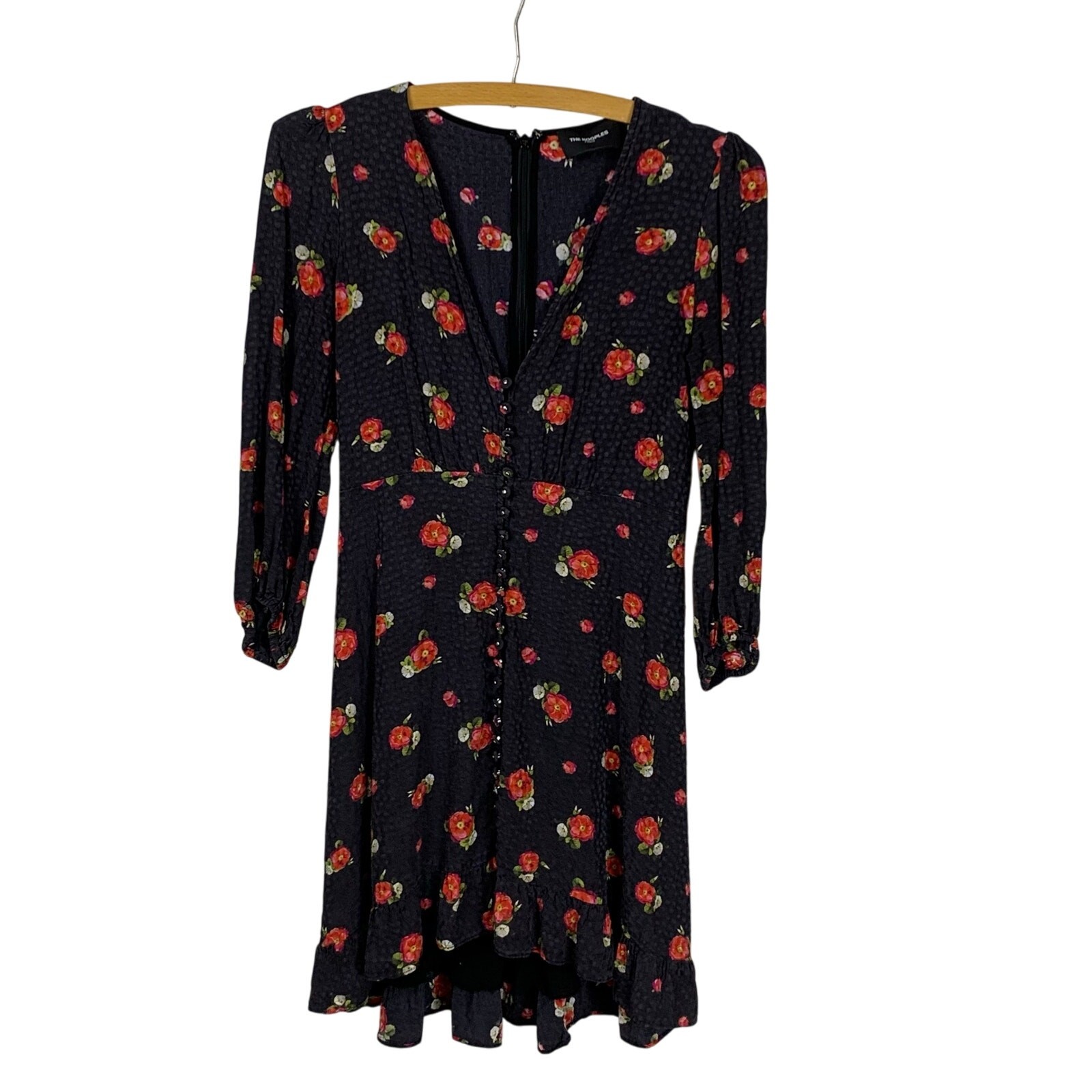 The Kooples Black & Red Floral Silk Blend Jacquard Dress – Sz 1 Dark Romantic