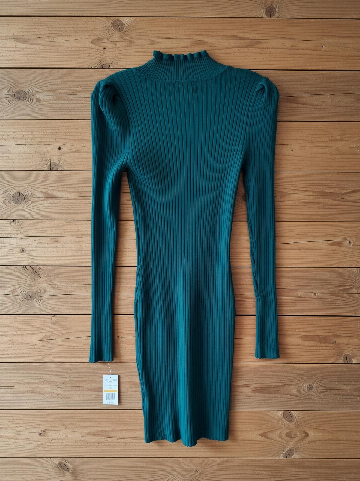 Major Label Group Teal Green Ribbed Knit Sweater Dress Sz S Ruffle Mock Neck