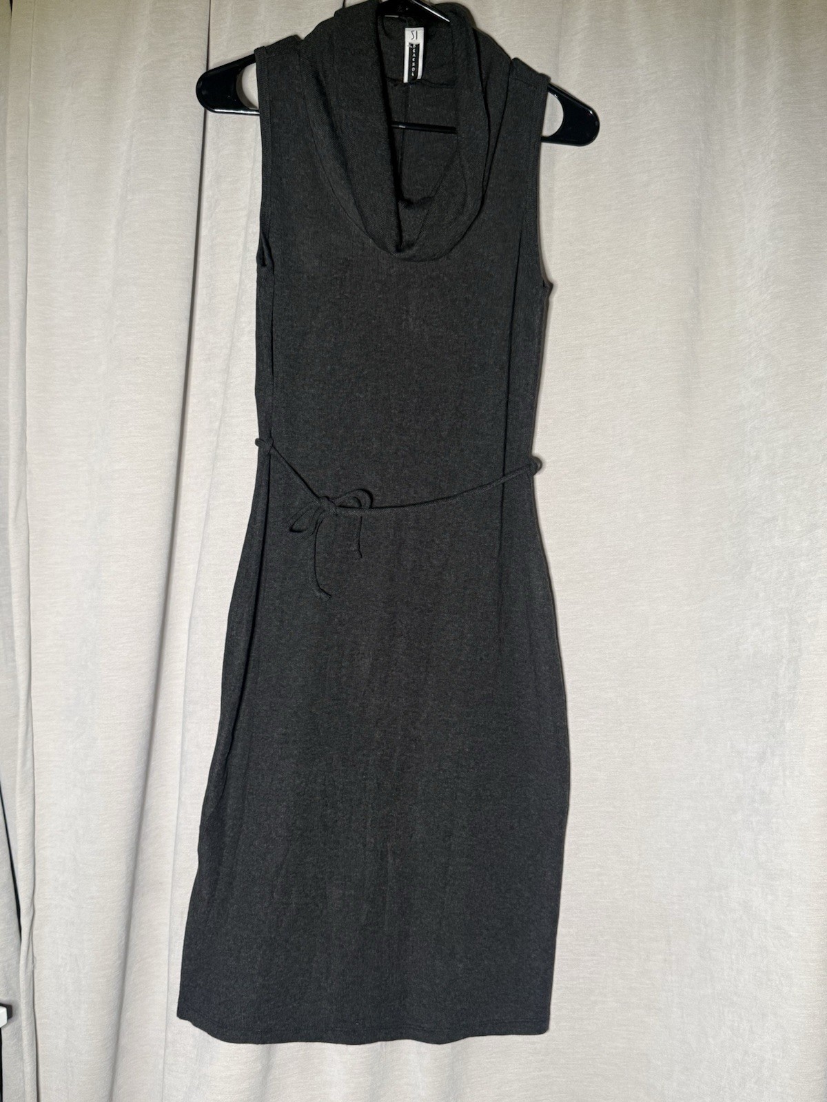 90’s VTG F 21 Charcoal Gray Sleeveless Cowl Neck Tie Waist Dress Size Large