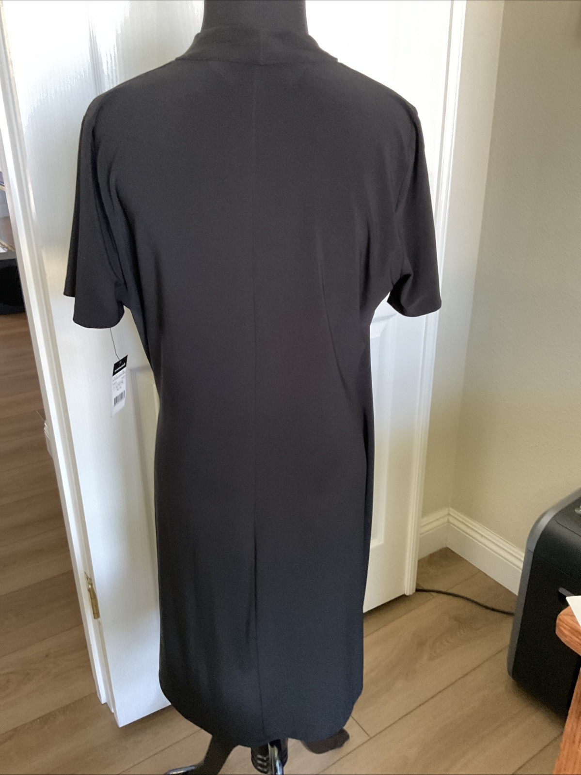Norma Kamali Black S/S Ruched Side Drape Sheath Dress L (12-14) NWT
