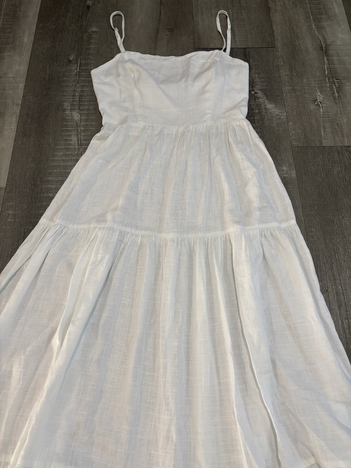 Tularosa White Linen Solid Square Neck Smocked Adjustable Strap Maxi Dress XS