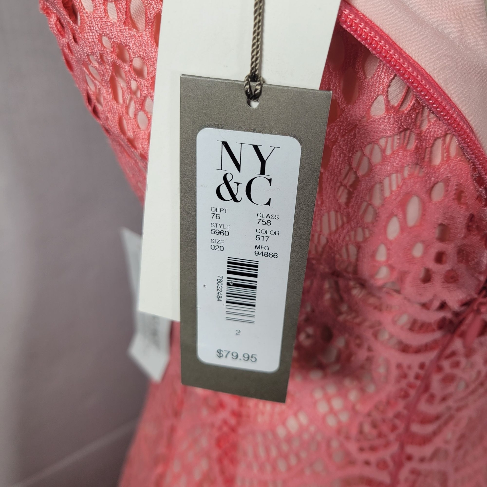 Eva Mendes NY&C Formal Classic Elegant Pink Lace Sleeveless Dress Size 2