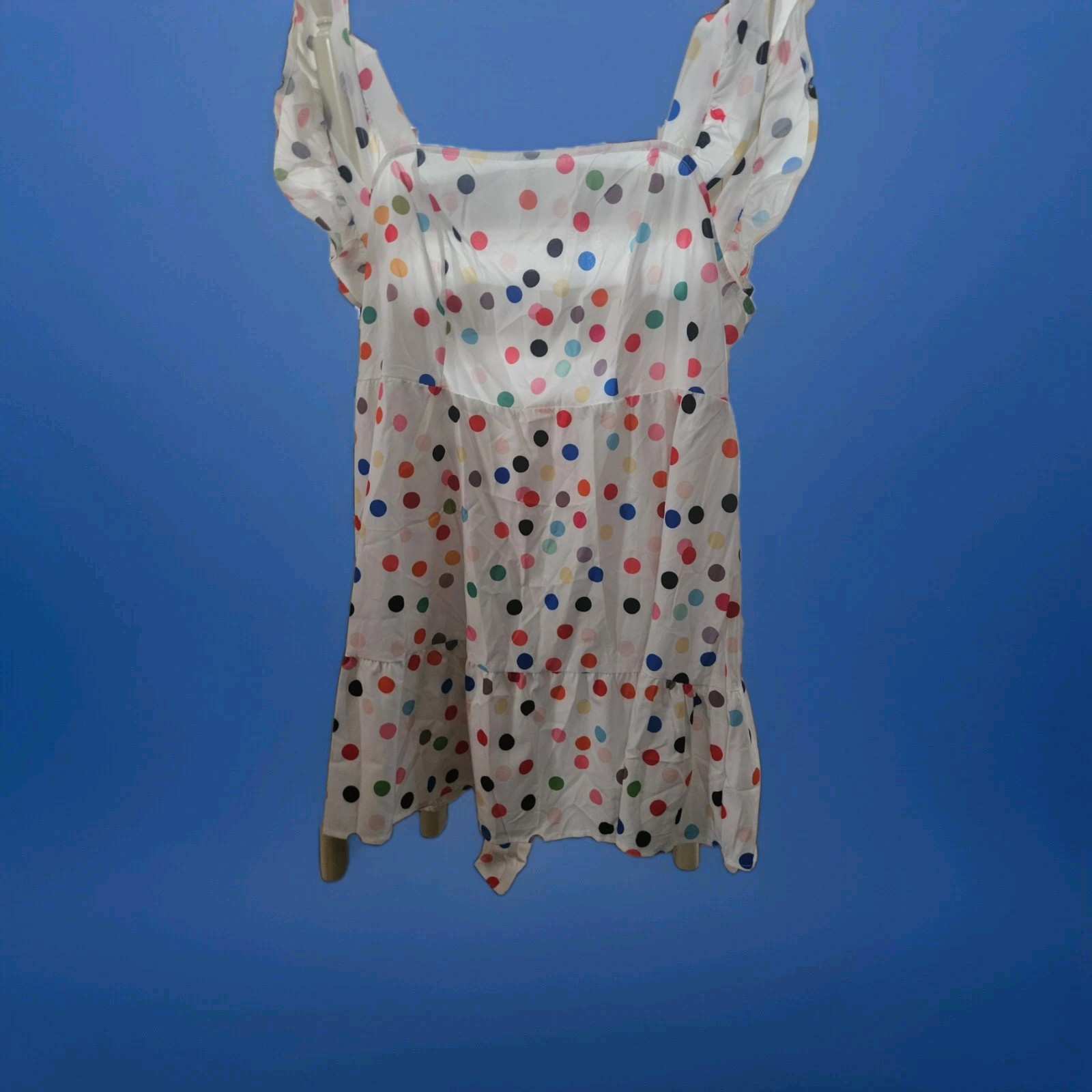 Shein Curve Polka Dot Party Dress Ruffled Sleeves Open Tie Back NWT summer
