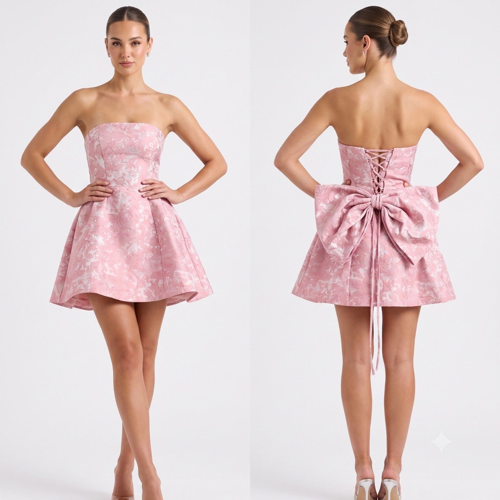 Saints & Secrets Dress Womens Large L Pink Floral Jacquard Bow Corset Mini NWT