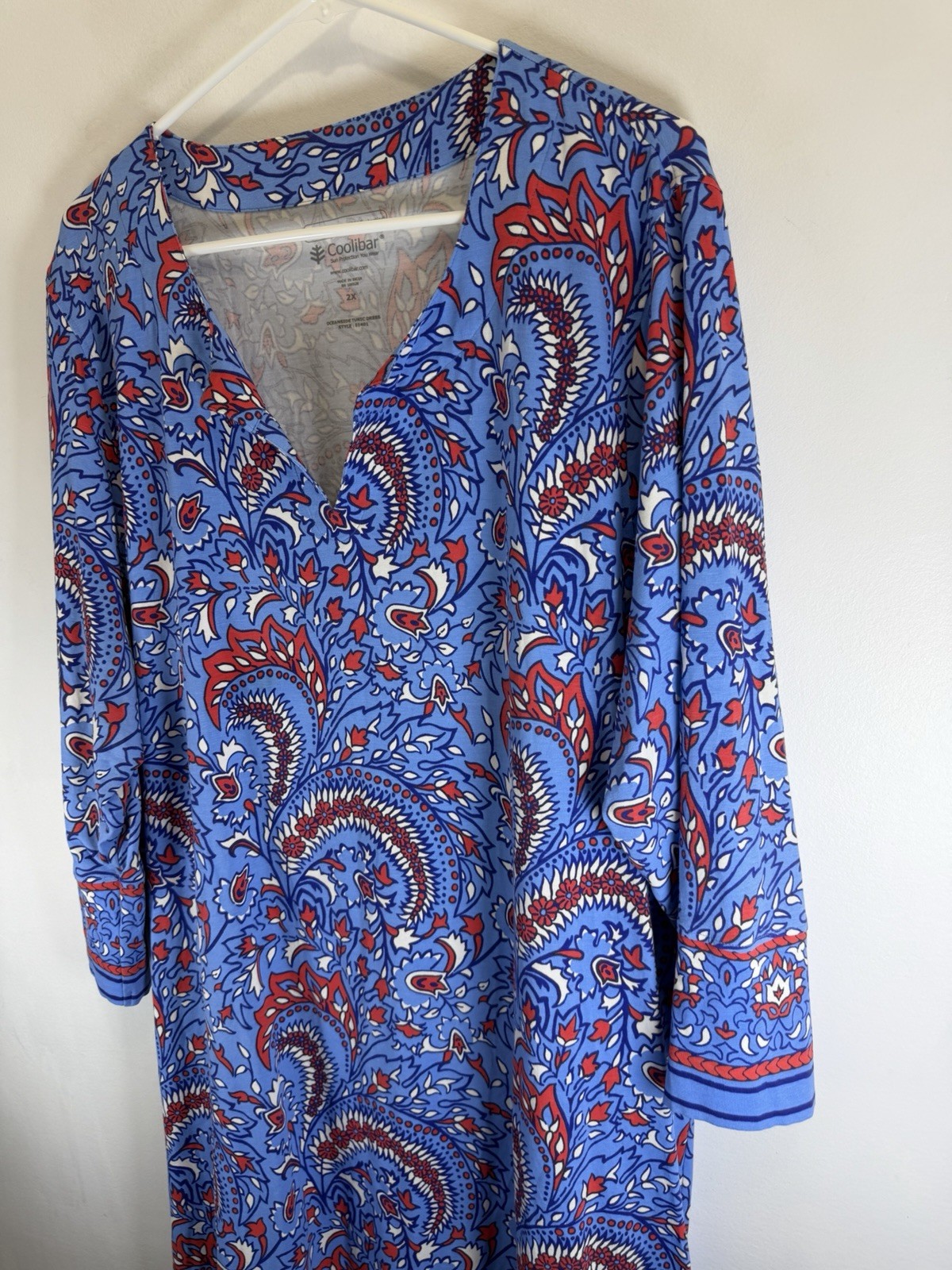 Coolibar Blue Sheath Beach Dress Knee Length UV Protection Resortwear Size 2x