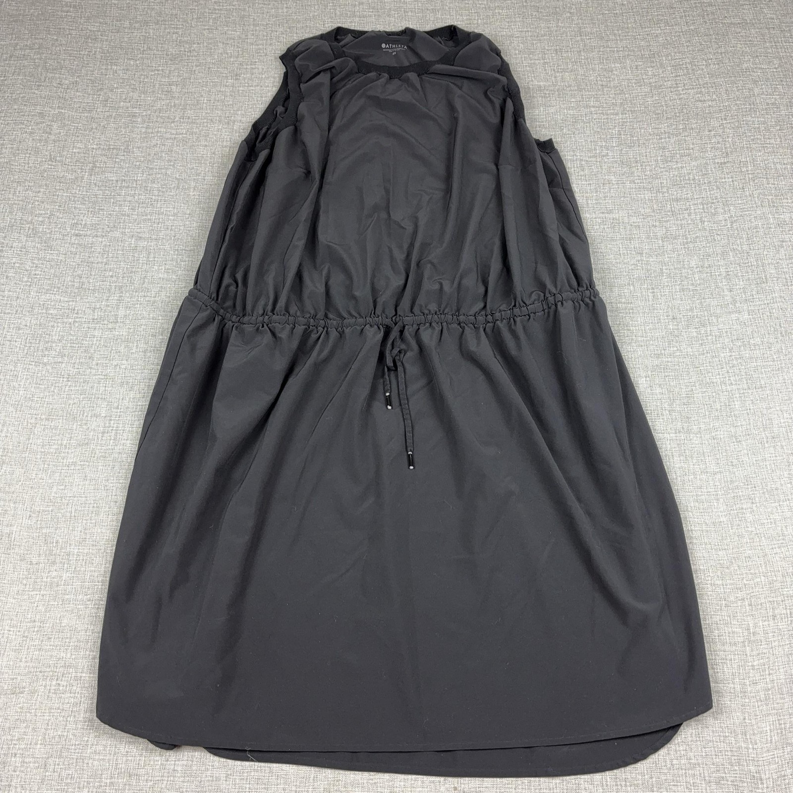 Athleta Tank Dress Womens 2X Black Sleeveless Drawstring Blouson Travel Casual