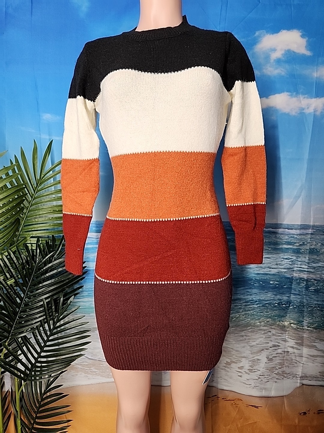 Nwt Cupshe Colorblock Black White Orange Red Knitted Dress Size Small