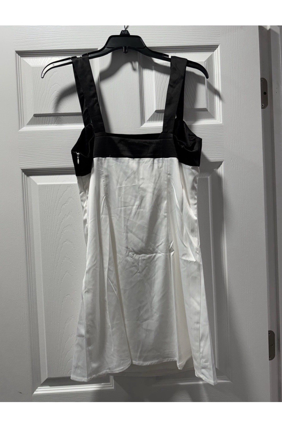 Peppermayo Odette Satin Mini Dress Colorblock Black/White Square Neck Size 8