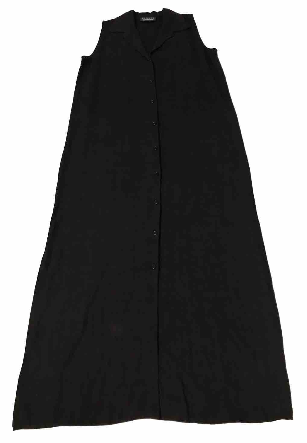 Finity Linen Maxi Dress Women 8 Black Button Down Lagenlook Coastal Boho Beach