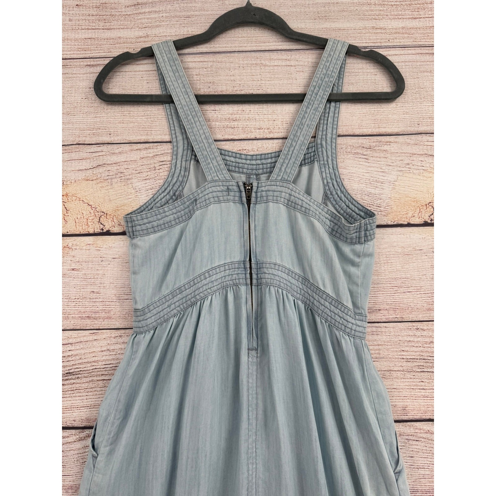 prAna Chambray Sun Drifter Midi Dress Womens XS Light Blue Back Zip Sleeveless