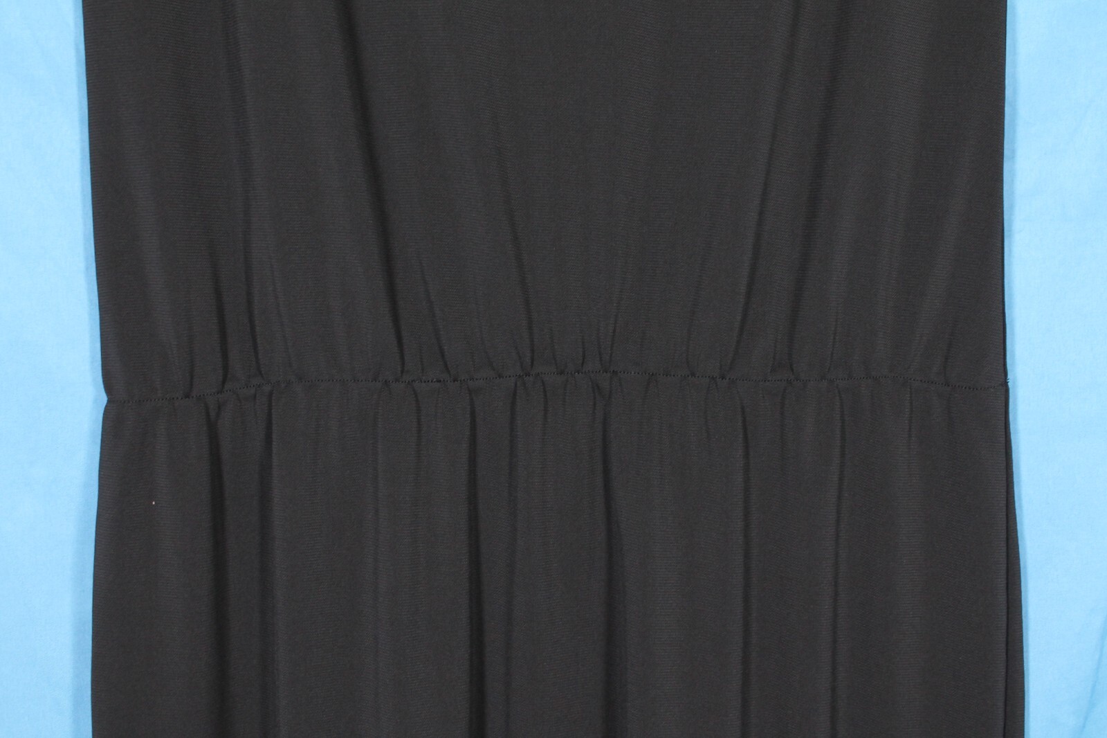 TALBOTS Stretch POLY-KNIT Sleeveless BLACK Gathered DROP WAIST Midi Dress Sz M
