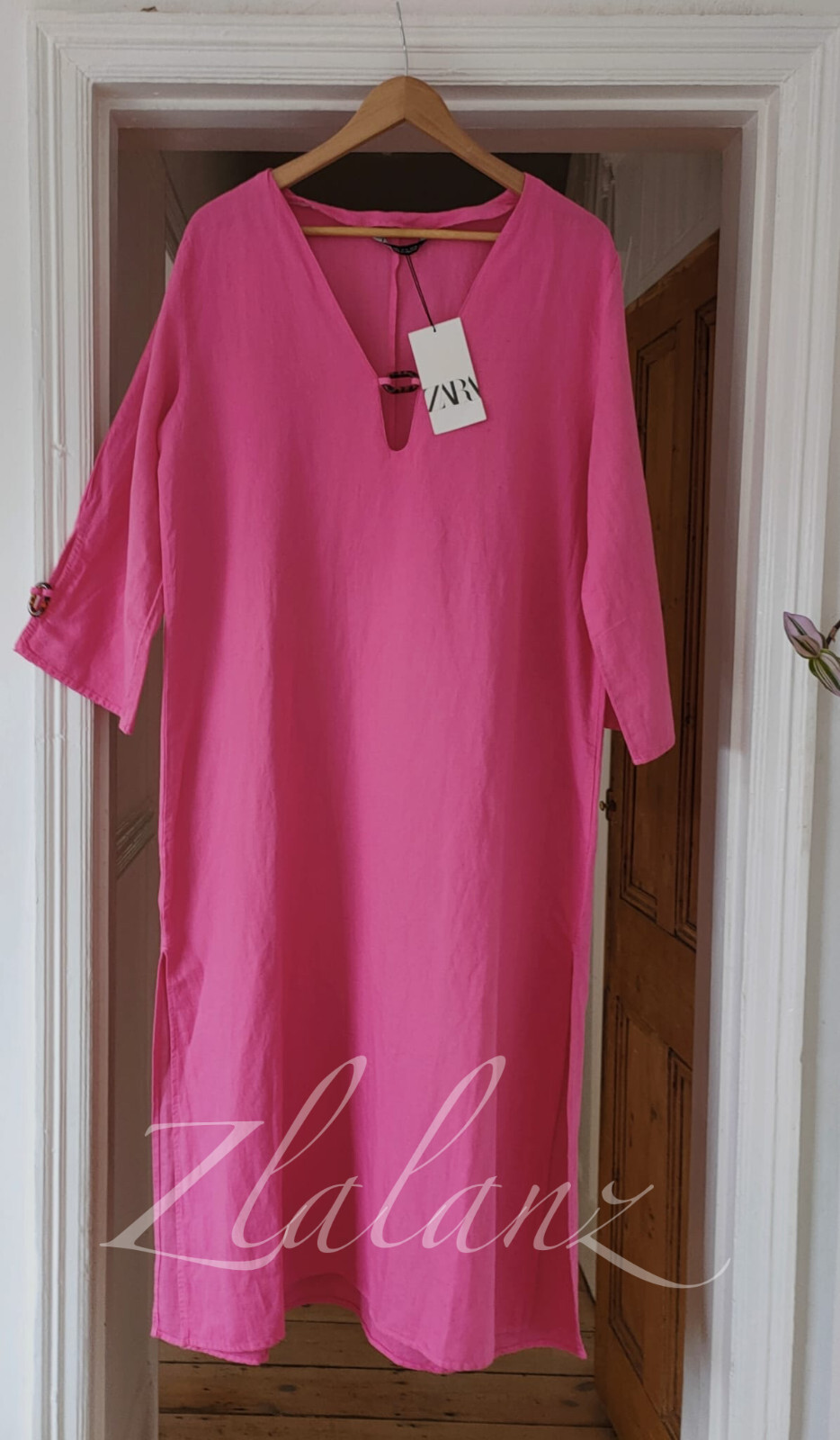 Zara Long Flowing Linen Blend Tunic Dress Fuchsia Pink Peach XS S M L BNWT