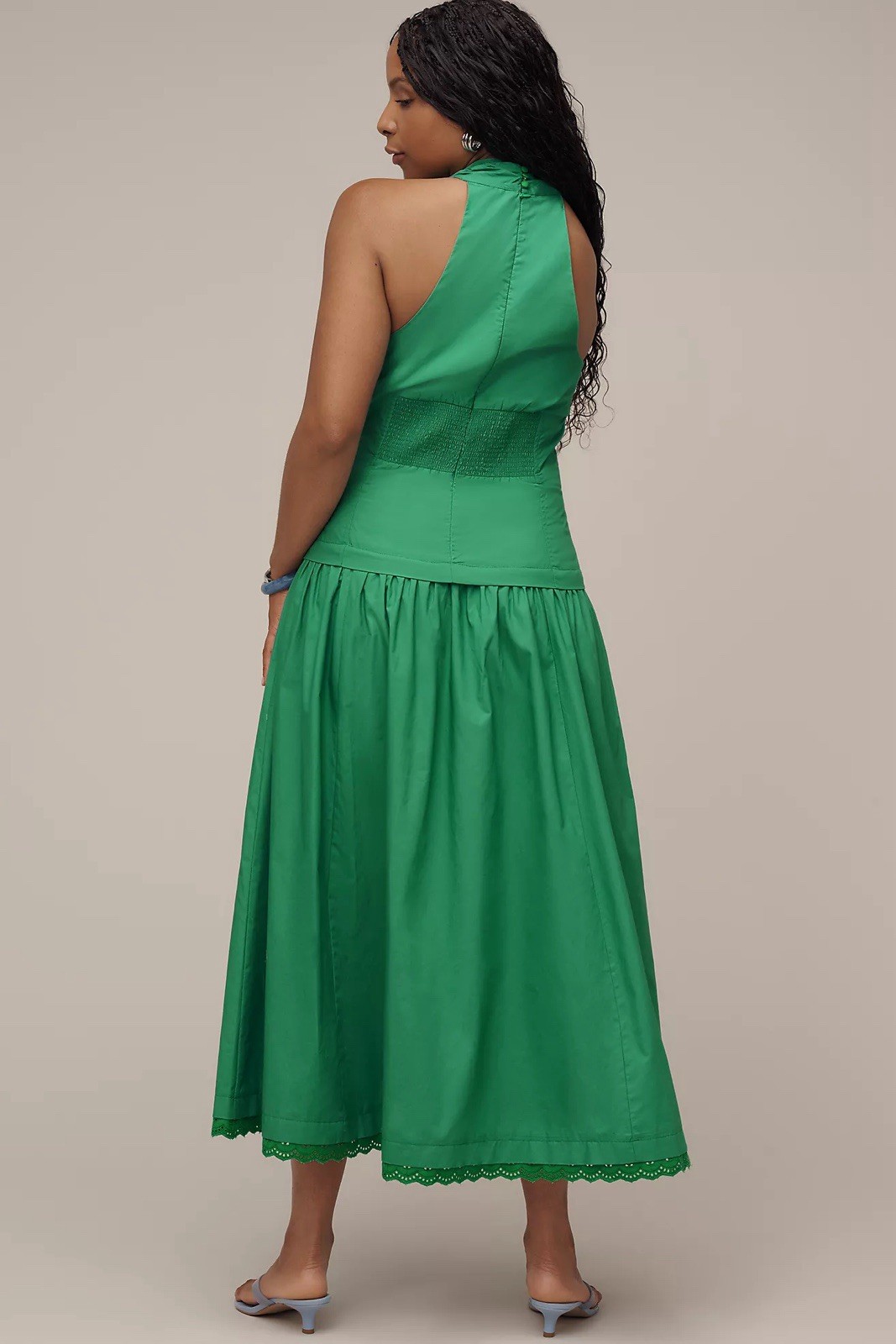 NWT! Anthropologie Maeve Halter V-Neck Drop-Waist Midi Dress Clove/Green Medium