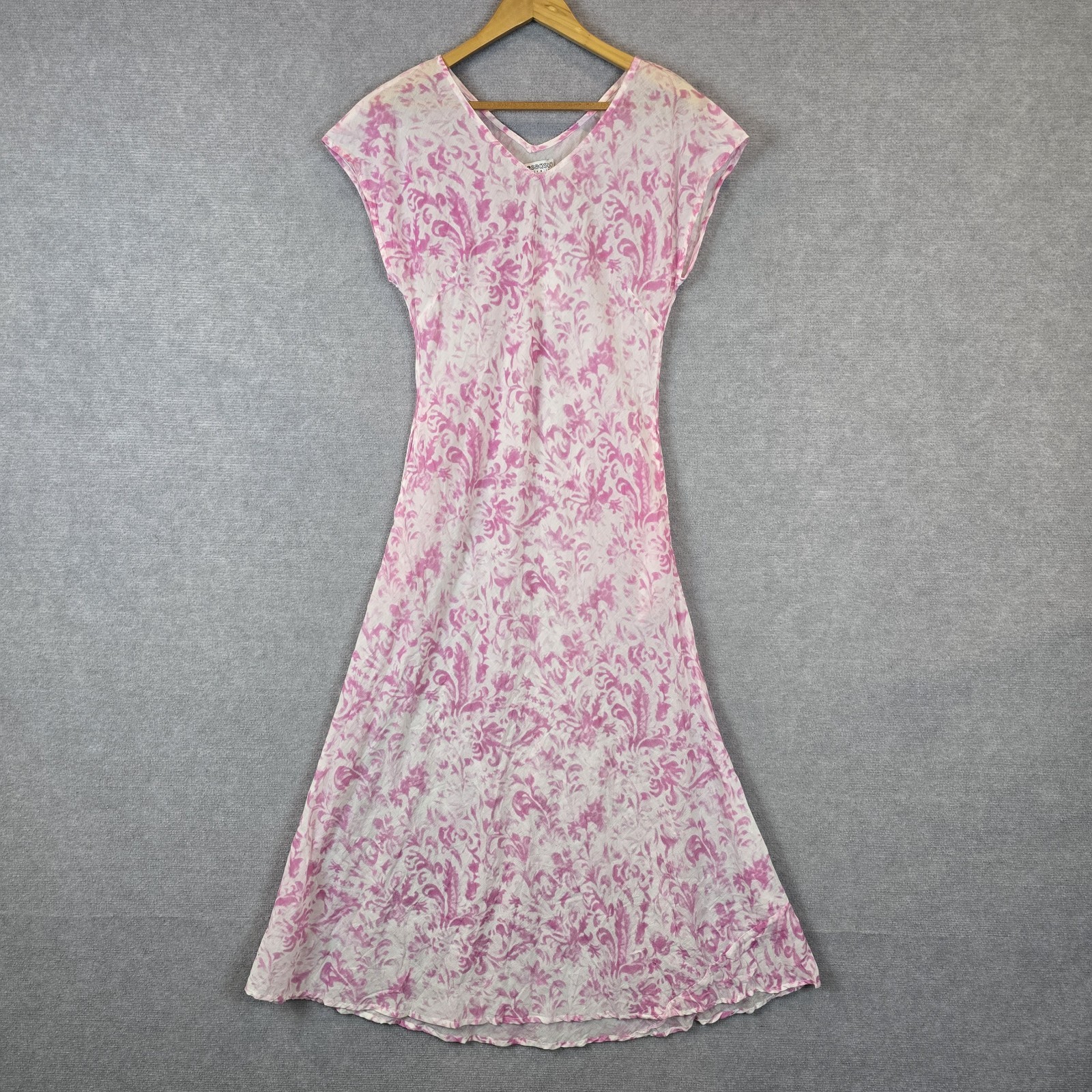 One Season Dress Womens Medium Pink White Floral Midi Lightweight Bessy Pockets
