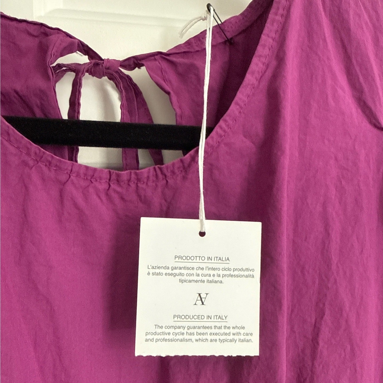 Adele Altman Italian Cotton Dress Size S/M Purple Ruffle Sleeve Tie Back NWT