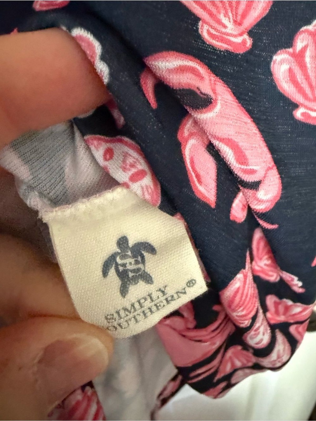 Simply Southern Pink Crab Shell Print Dress Medium Beach Coastal Sharkbite Hem