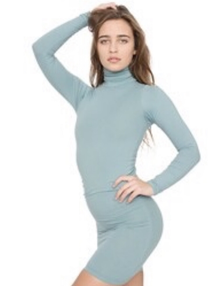 American Apparel Turtleneck Long Sleeve Mini Dress Green Bodycon Indie Sleaze