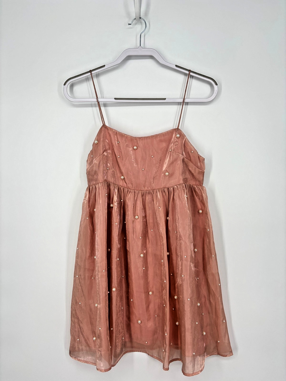 Storia Dress M Pink Sleeveless Pearl Beads Mini Cocktail Party Empire Waist