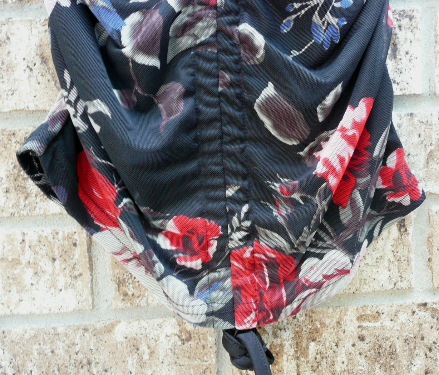 J for Justify Dress Size M Hem Tie Ruched Bodycon Black Floral Roses Long Sleeve