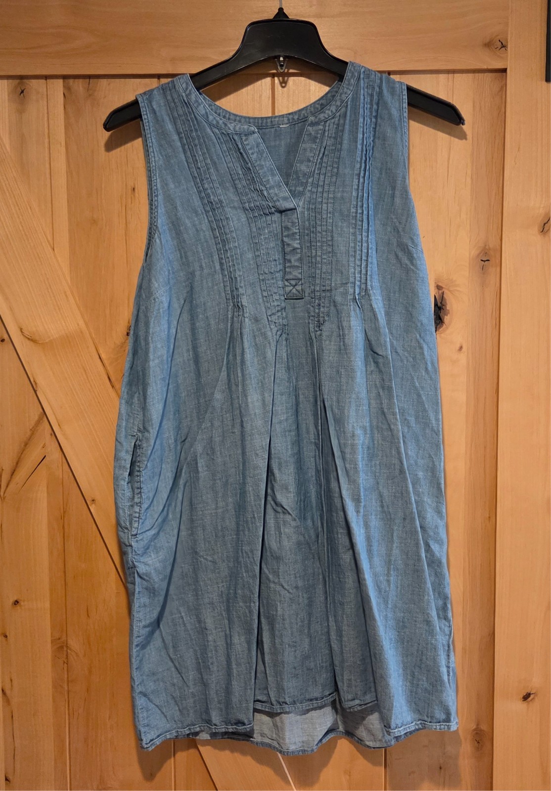 SONOMA XL Cotton Dress Shift Chambray Denim Pintuck Pleats Pockets Buttons