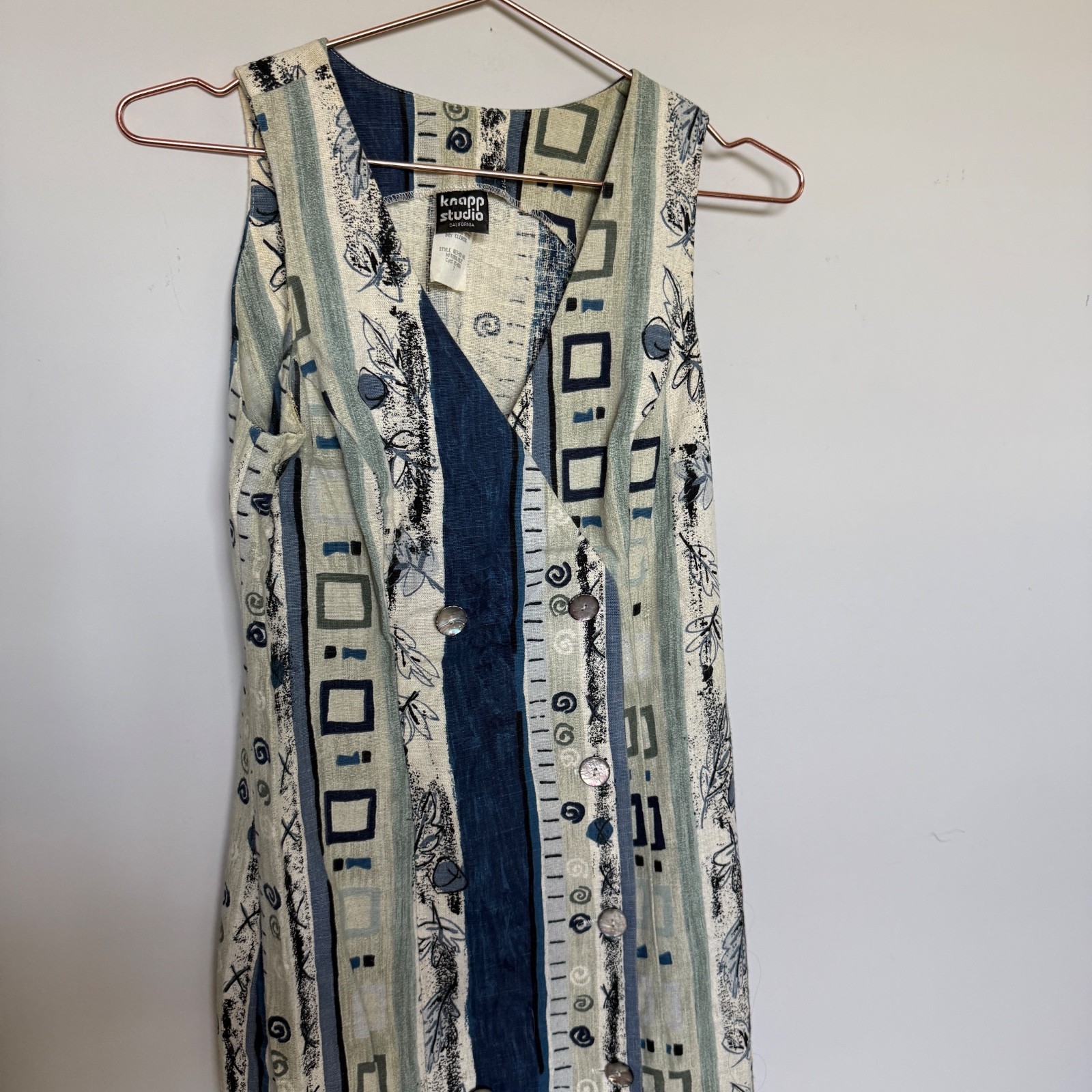 Vintage Knapp Studio Linen Maxi Dress Size 7 Button Down Retro Art to Wear 90s