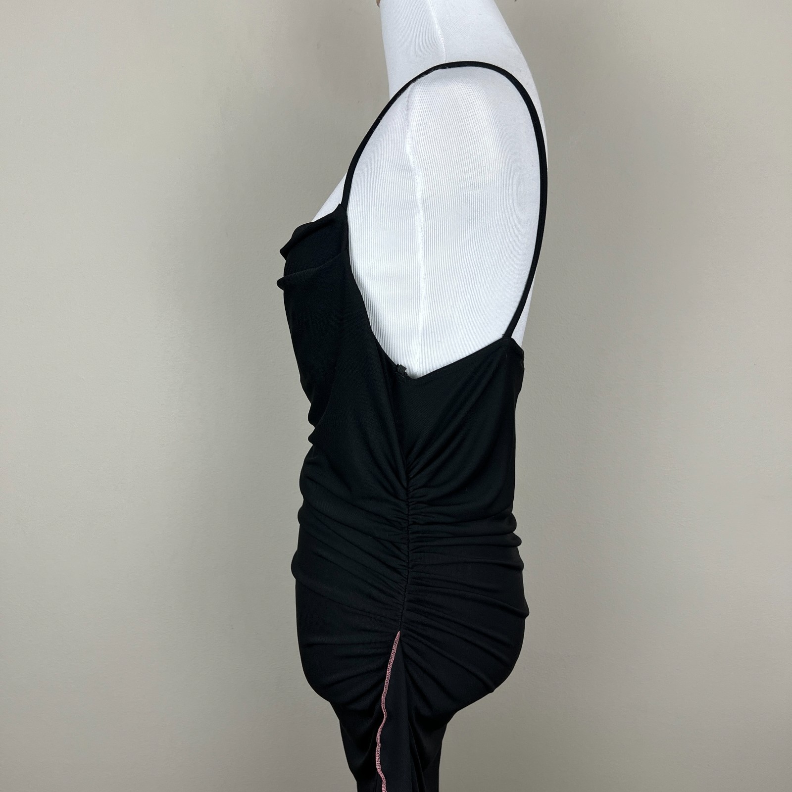 Vintage Y2K 90s City Triangles Dress Large Black Pink Ruched Draped Cowl Neck L