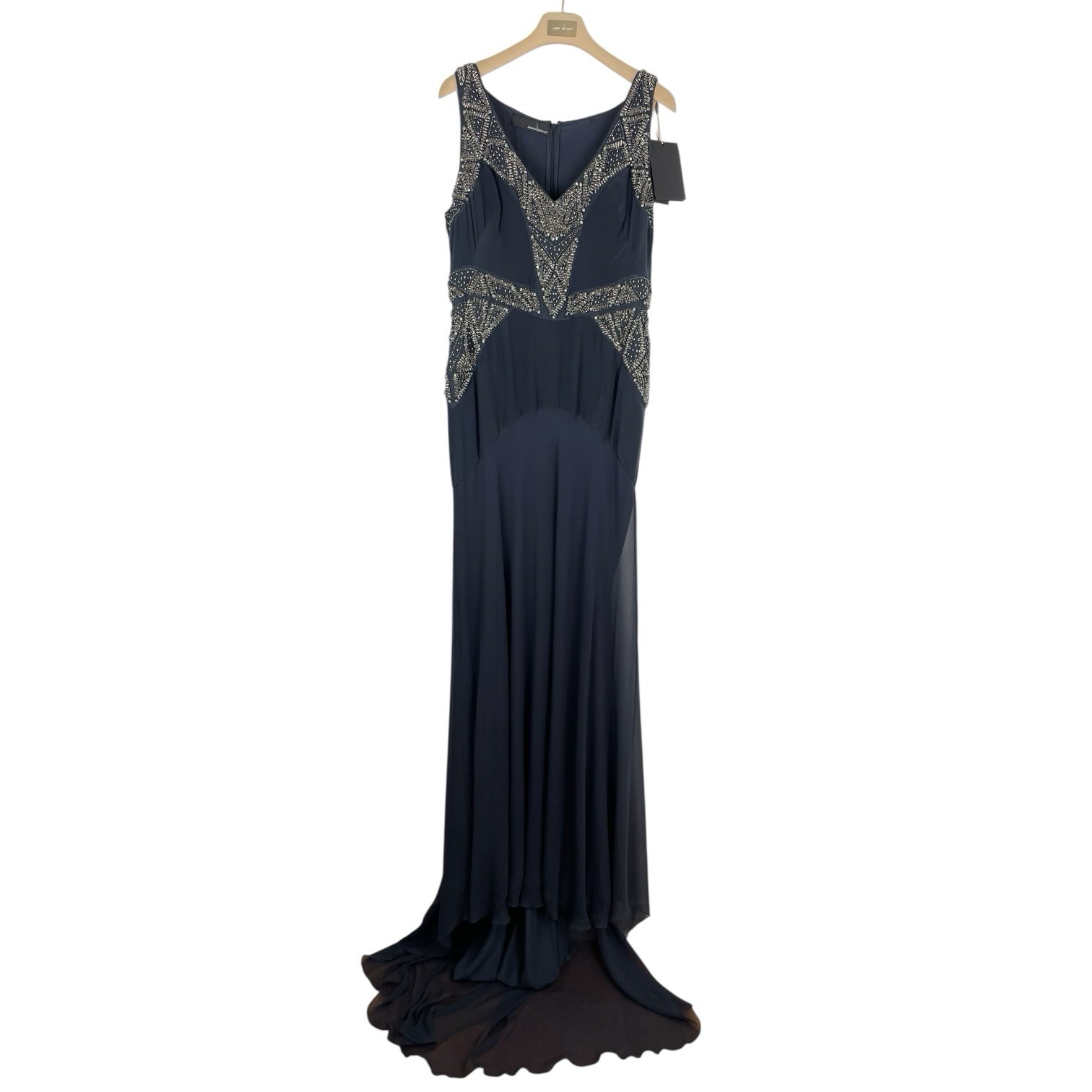 AMANDA WAKELEY Jelena Navy Gown, Size AU/UK 14 US 10, Beaded Silk Evening Dress