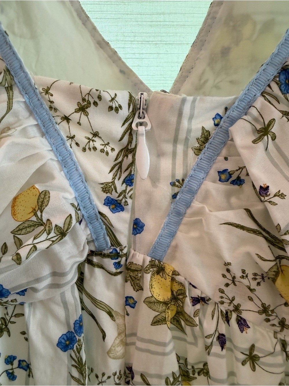 Sugarlips White Floral Mini Dress with Blue Trim size medium