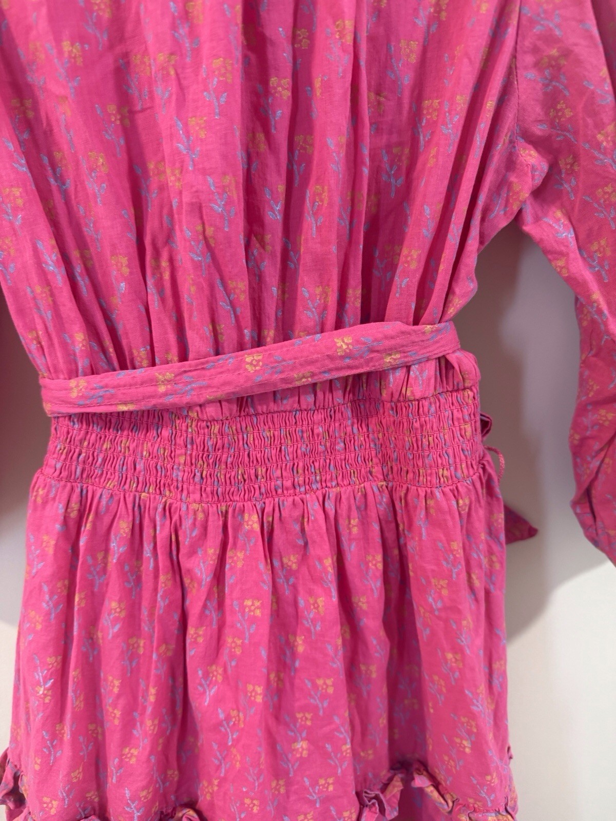 Cleobella Hot Pink Ruffle Boho Flower Print Dress Organic Cotton Size Small