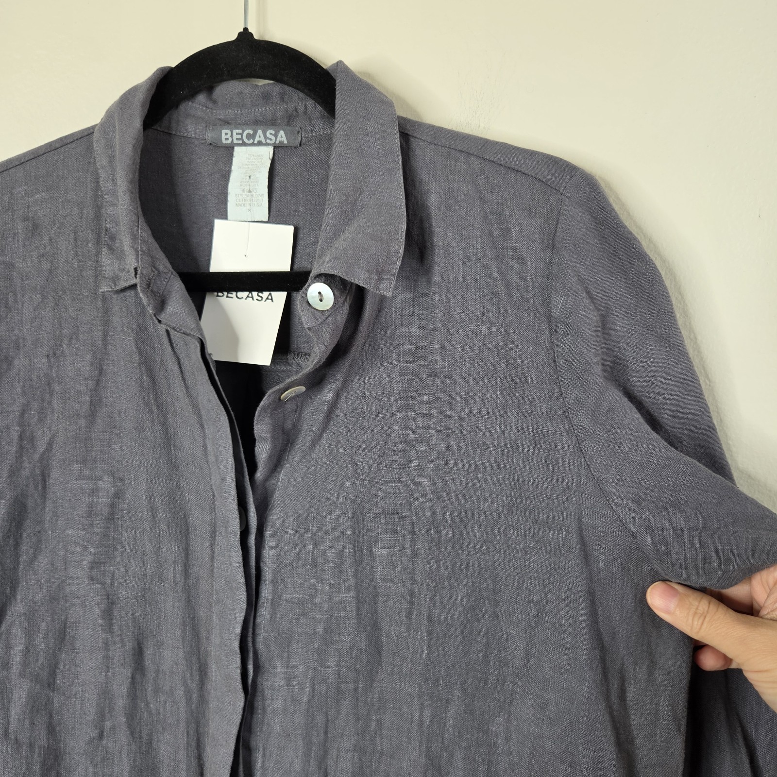 Becasa S Jour Linen Gray Two Pockets Shirt Dress