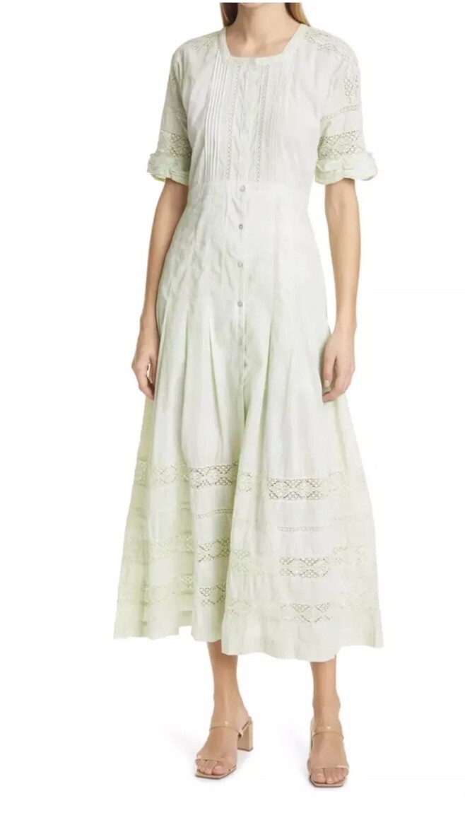 LOVESHACKFANCY Edie Lace Inset Midi Dress Yellow Tie Dye Medium