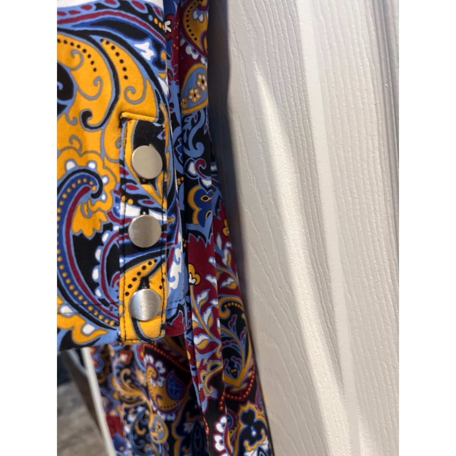 Talbots XL Paisley Medallion Shift Dress Red Blue Gold 3/4 Sleeve Button Cuff