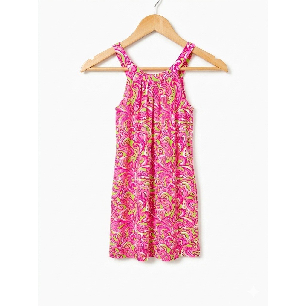 Lilly Pulitzer Style Womens Dress Green Paisley Floral Sleeveless Mini Small
